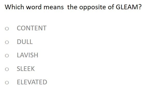 CCAT test sample question in vocabulary-antonyms.