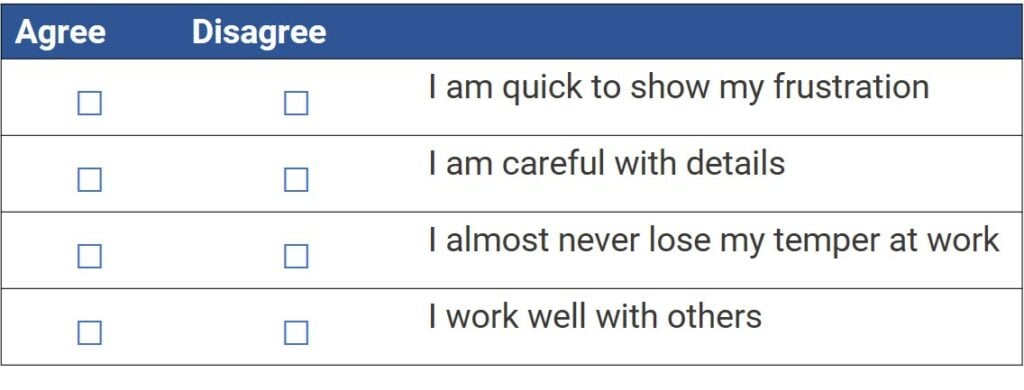 pxt select behavioral section sample items.